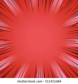 Abstract comic book flash bright red explosion radial lines background. Vector illustration for superhero design. Light strip burst. Flash ray blast glow Manga cartoon hero fight cute print