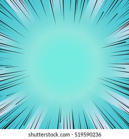 Abstract Comic Book Flash Bright Blue Explosion Radial Lines Background. Vector Illustration For Superhero Design. Light Strip Burst. Flash Ray Blast Glow Manga Cartoon Hero Fight Cute Print