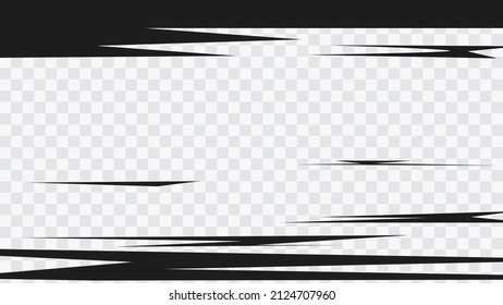 Abstract comic book flash explosion radial lines on transparent background. Vector illustration superhero design. Bright black light strip burst. Flash ray blast glow. Speed lines Manga frame. Anime