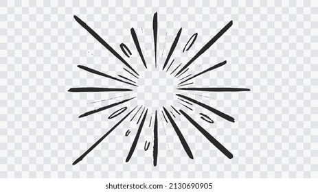 Abstract comic book flash explosion radial lines on transparent background. Vector illustration superhero design. Bright black light strip burst. Flash ray blast glow. Speed lines Manga frame. Anime