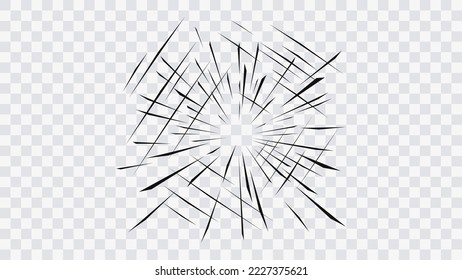 Abstract comic book flash explosion radial lines on transparent background. Vector illustration superhero design. Bright black light strip burst. Flash ray blast glow. Speed lines Manga frame. Anime