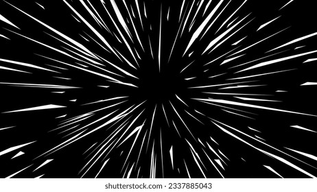 Abstract Comic Book Flash Explosion Blast Radial Lines. Comic Radial Speed Lines. Graphic Explosion with Speed Lines. Hyper Space Warp Jump Teleport Effect. Quick Zoom Effect. VFX Vector Illustration.