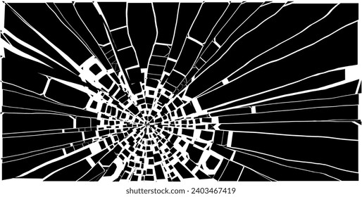 Abstract Comic Book Flash Explosion Blast Radial Lines. Comic Radial Speed Lines. Shattered, Fractured and Broken Geometric Rectangle. Ruptured Broken Glass Panel. Vector Illustration.