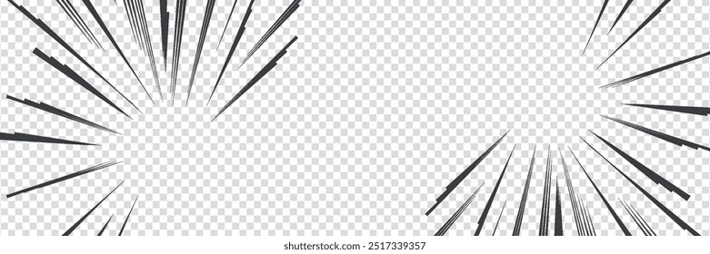 Abstract comic book flash explosion radial lines on transparent background