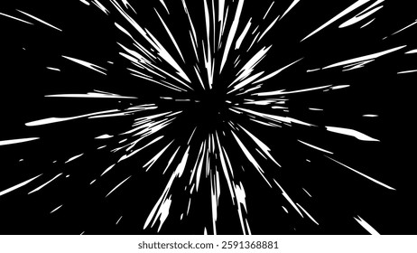 Abstract Comic Book Flash Explosion Blast Radial Lines. Comic Radial Speed Lines. Graphic Explosion with Speed Lines. Hyper Space Warp Jump Teleport Effect. Quick Zoom Effect. VFX Vector Illustration.