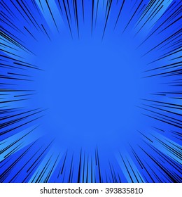 Abstract comic book flash explosion radial lines background. Vector illustration for superhero design. Bright black blue light strip burst. Flash ray blast glow Manga cartoon hero fight print stamp