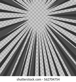 Abstract comic book flash explosion radial lines background. Vector illustration for superhero design. Bright black white light strip burst. Flash ray blast glow. Manga cartoon hero fight print stamp