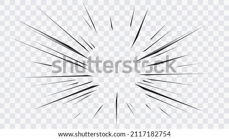 Abstract comic book flash explosion radial lines on transparent background. Vector illustration superhero design. Bright black light strip burst. Flash ray blast glow. Speed lines Manga frame. Anime ストックフォト © 