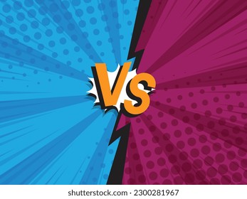 historieta abstracta, arte pop vs., contra, dibujos animados de lucha dual con burbuja de habla medio tono con ilustración vectorial de fondo