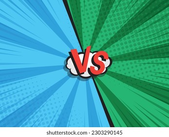abstract comic book, pop art vs, versus, duel fight cartoon  with speech bubble halftone dotted background vector illustration