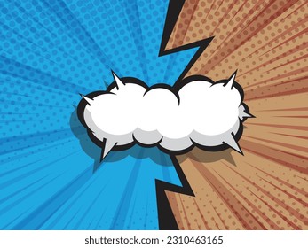 abstract comic book, pop art vs, versus, duel fight cartoon  with blank speech bubble halftone dotted background vector illustration