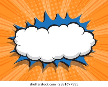 abstract comic book, pop art cartoon with blank speech bubble halftone dotted background vector illustration