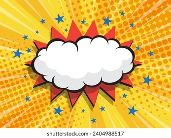 abstract comic book, pop art cartoon cover with blank speech bubble halftone dotted background vector illustration