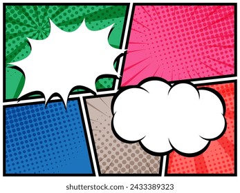 abstract comic book, pop art cartoon layout template halftone dotted background with blank space for add your text vector illustration