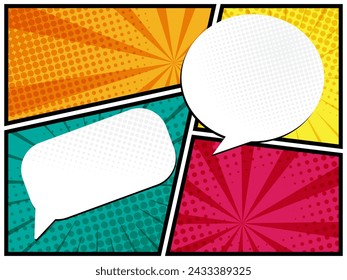 abstract comic book, pop art cartoon layout template halftone dotted background with blank space for add your text vector illustration