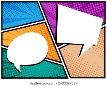 Abstrakter Comic, Pop Art Cartoon Layout Vorlage Halbton gepunkteter Hintergrund mit Leerzeichen für Ihre Text Vektor-Illustration hinzufügen