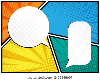 abstract comic book, pop art cartoon layout template halftone dotted background with blank space for add your text vector illustration