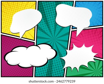 abstract comic book, pop art cartoon layout template halftone dotted background with blank space for add your text vector illustration
