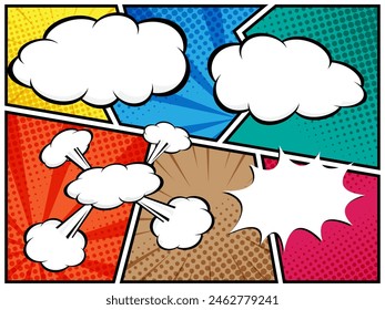 abstract comic book, pop art cartoon layout template halftone dotted background with blank space for add your text vector illustration