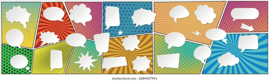 Cómic abstracto, dibujos animados del arte pop con la Ilustración vectorial de fondo de la Plantilla de la burbuja del discurso