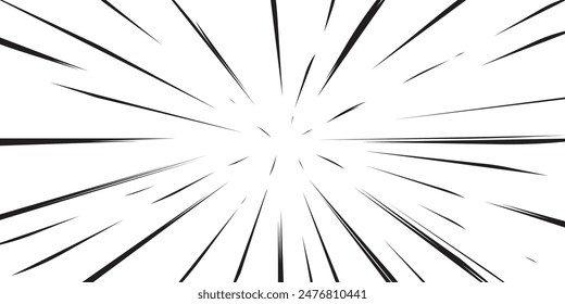 Abstract comic book  radial flash explosion lines isolated. Superhero vector illustration design. Bright black light strip burst background. Flash ray blast glow. Manga anime speed lines frame. 