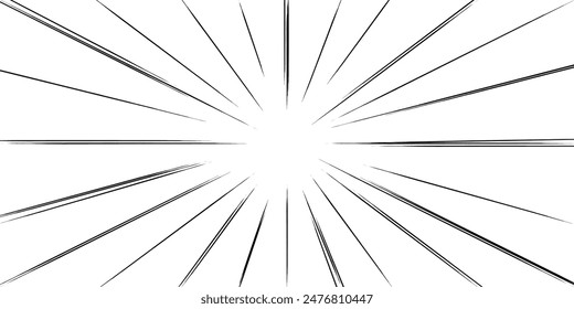 Abstract comic book  radial flash explosion lines isolated. Superhero vector illustration design. Bright black light strip burst background. Flash ray blast glow. Manga anime speed lines frame. 