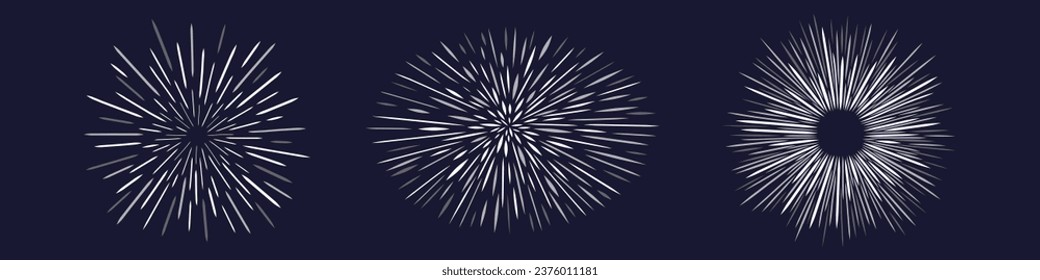 Abstract comic burst. Vector collection. Radial speed manga frame, action explosion, sunshine line. Graphic illustration space design
