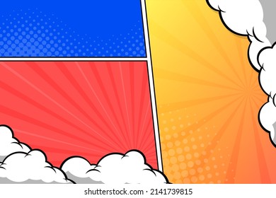 Abstract comic colorful frame background with cloud illustration	