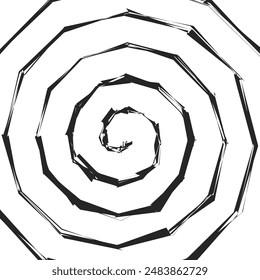 Abstract comic edgy black hypnotic circle shape isolated on background. The design features a psychedelic spiral line and a geometric twirl spiral element. Optical illusion style. Vector illustration