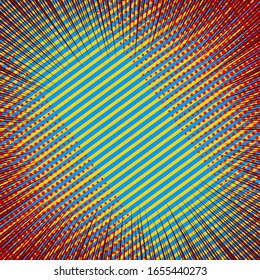 Abstract comic explosive background with stripes halftone and rays effects in different colors. Vector illustration