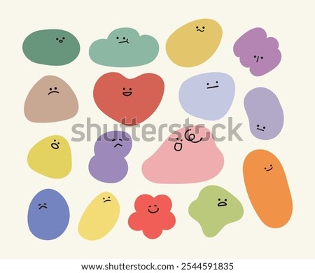 Abstract comic faces with different emotions. Various colorful characters in the form of geometric shapes. Cartoon style. Flat design. Set of vector emoticons