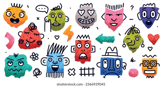Abstract Comic Faces with Various Emotions Vector Set