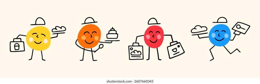 Abstract comic Faces with various emotions and poses. Different colorful characters in cartoon style and flat design. Vector Illustration 