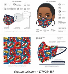 Abstract Comic Pattern Colorful Background Pattern Seamless Design for Face Mask, Pillow, Fun Print, Fashion, Clothing, Fabric, Gift Wrap. Mock Up Template Mask Face Seamless Print, Play full Vector