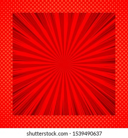 Abstract comic red background with radial and rays effects in frame. Vector illustration