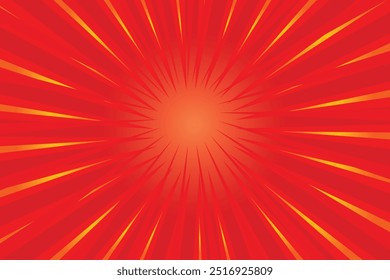 Abstract comic red background with speed lines. Retro style pop art design. Burst template backdrop. Light rays effect.