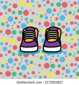Abstract comic shoes design vector isolated on polka dot pattern
