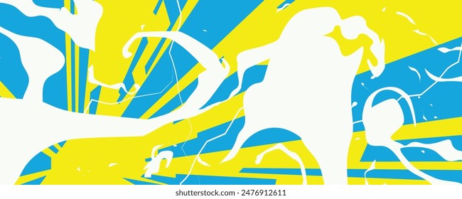 Abstract Comic Style Digital Art Background in Vibrant Colors and Fluid Forms, Multi Colors Geometric Cartoon Shapes, Trendy Modern Design, Applicable For Placards, Banners, Cover Illustration