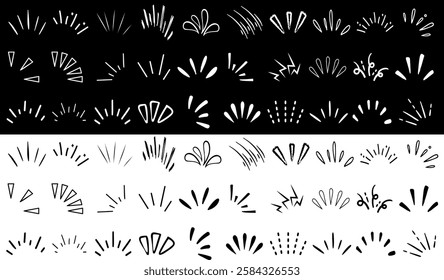 Abstract comic style line sparkles, bursts, and hand drawn shapes. Dynamic graphic elements for comics, manga, and design projects. minimalistic sparkle designs for creative and decorative purposes