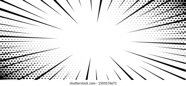 Abstract comic zoom motion lines with halftone background