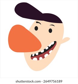 rosto cômico abstrato com nariz enorme e um chapéu; ícone de menino rindo