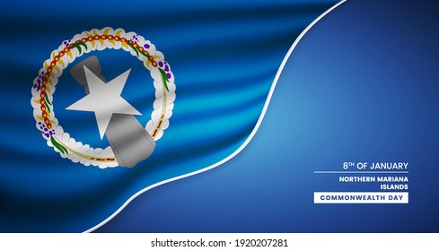 Abstract commonwealth day of Northern Mariana Islands background with elegant fabric flag and typographic illustration