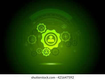Abstract communication background with gears and icons. Technology vector design template