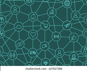 Fondo de comunicación abstracto con iconos de línea, patrón transparente, ilustración vectorial