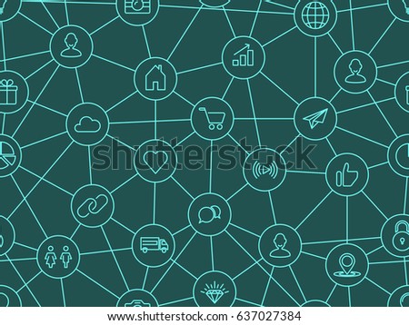 Abstract communication background with line icons, seamless pattern, vector illustration