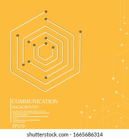 Líneas hexagonales de conexión de comunicación abstracta sobre fondo amarillo.