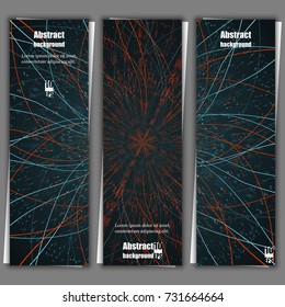 Abstract communication network background. Fractal element with lines and dots array. Big data connection complex concept. Set of banner templates with abstract background. Eps10 Vector illustration