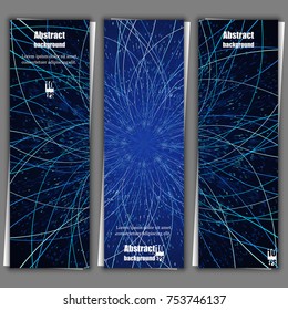 Abstract communication network background. Fractal element with lines and dots array. Big data connection complex concept. Set of banner templates with abstract background. Eps10 Vector illustration