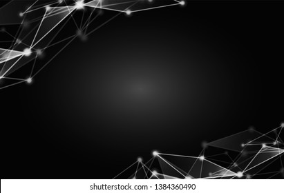 Abstract. Communications or technology, science background. connected dots on black background. vector.