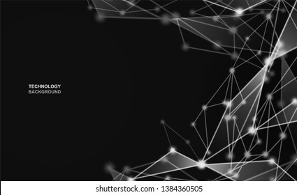 Abstract. Communications or technology, science background. connected dots on black background. vector.
